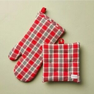 Hearth & Hand Magnolia Oven Mitt & Potholder Set Red Plaid Modern Farmhouse